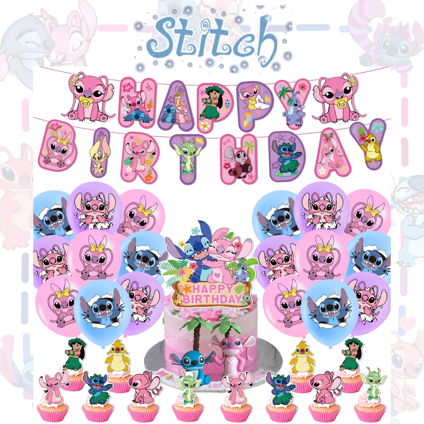 Stitch Party Supplies | Complete Decoration Set for 10 or 20 Guests.
