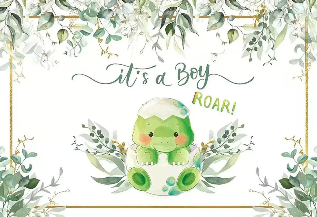 Baby shower (boy) baby dinosaur backdrop.