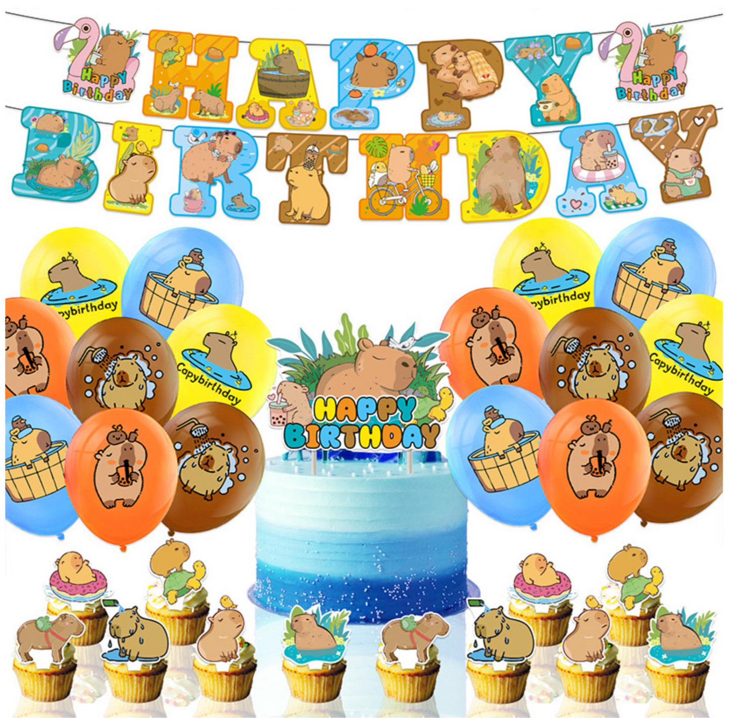 Capybara Birthday Party Decorations – Complete Decoration Set.