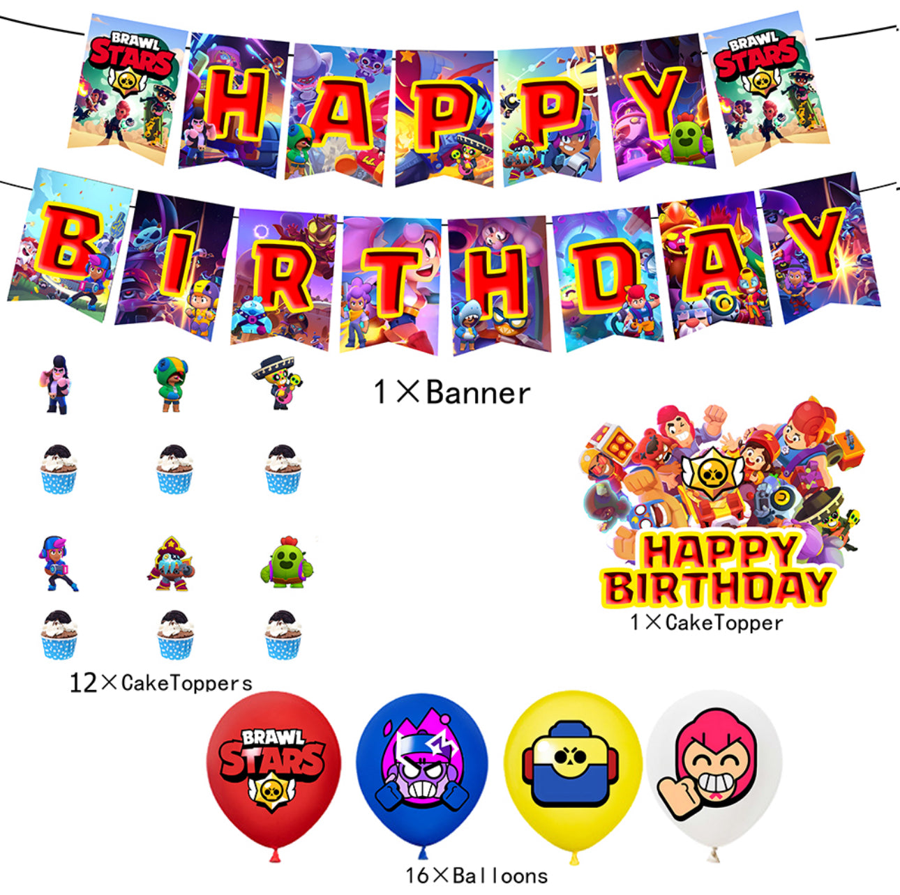 Brawl Stars Birthday Party Decorations (Style A) – Complete Decoration Set.