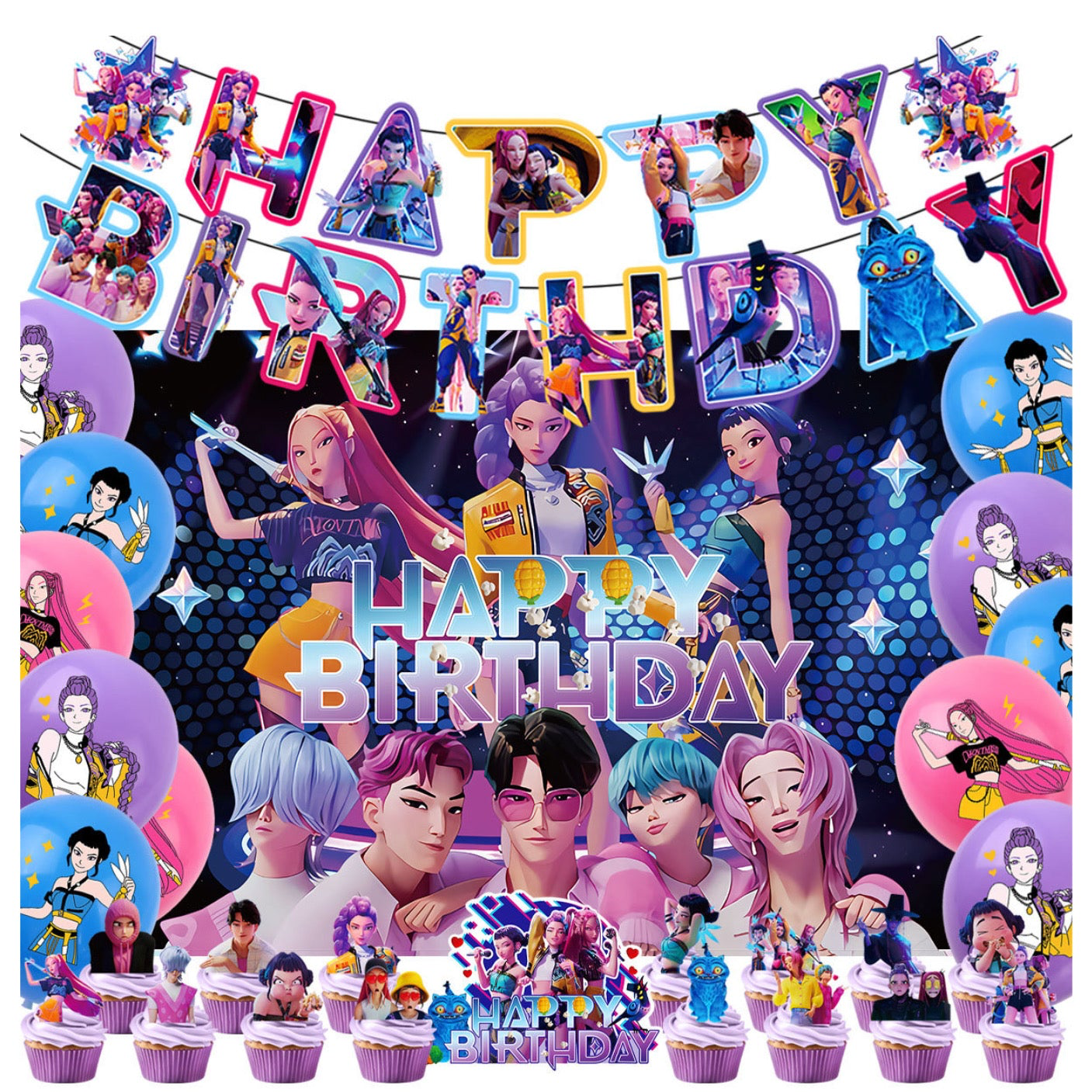 Huntrix Birthday Party Decorations (Style A) – Complete Decoration Set.