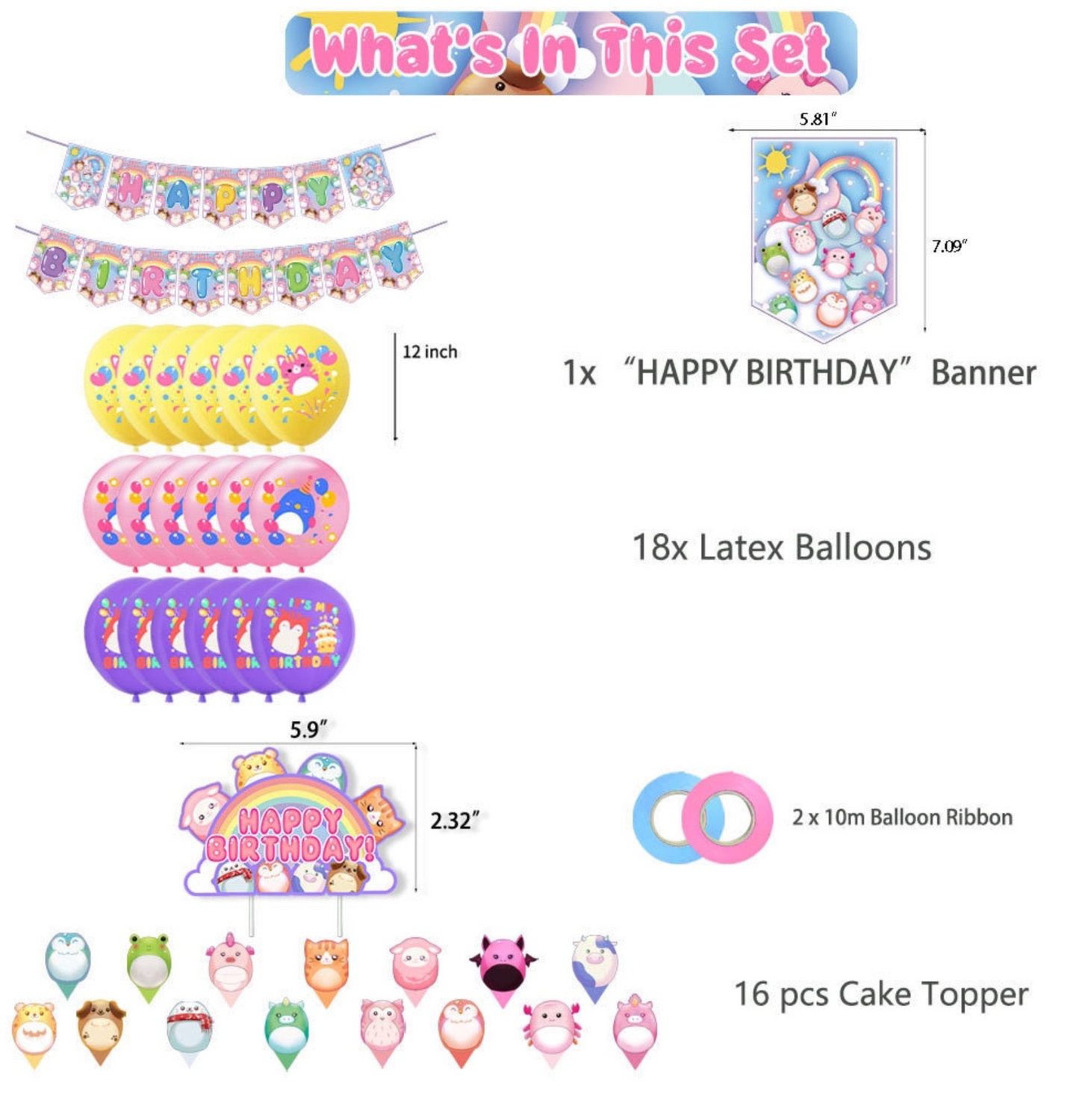 Squishmallows Birthday Party Decorations – Complete Decoration Set.