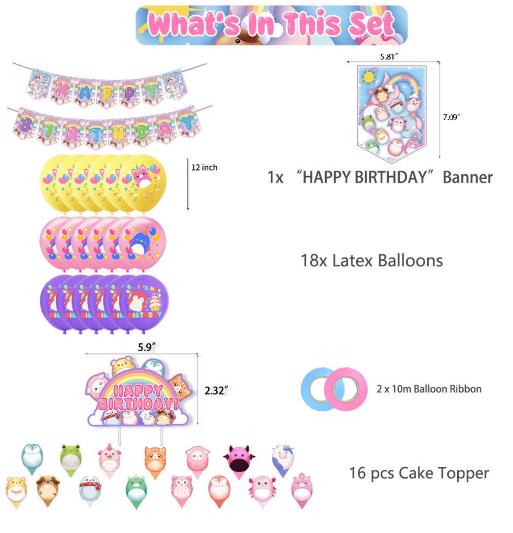 Squishmallows Birthday Party Decorations – Complete Decoration Set.