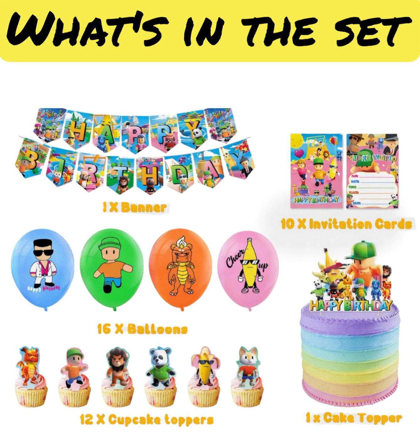 Stumble Guys Birthday Party Decorations – Complete Decoration Set.
