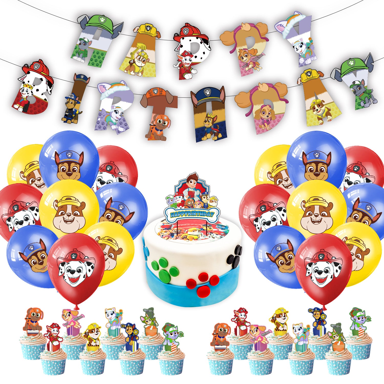 Colorful Paw Patrol Birthday party set.
