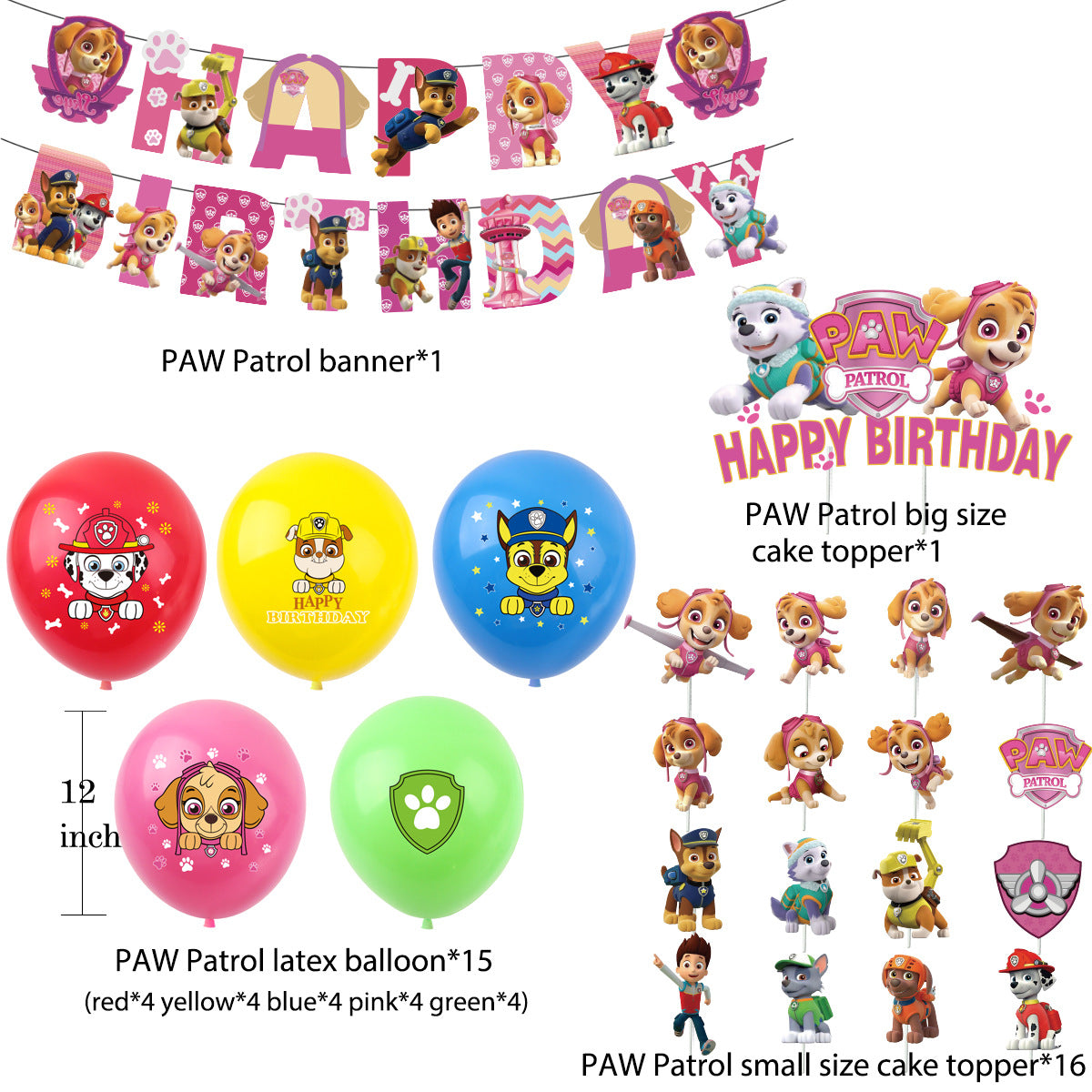 Pink Paw Patrol Birthday party set.
