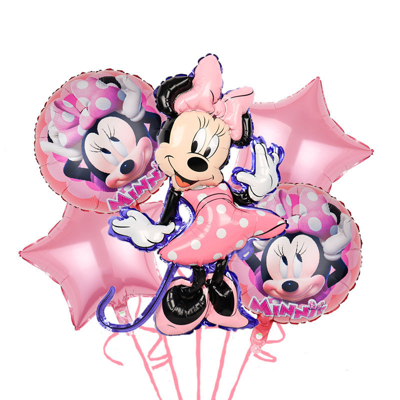 Minnie mouse set of five foil balloons.